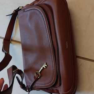 Fossil pebble leather double snap closure satchel